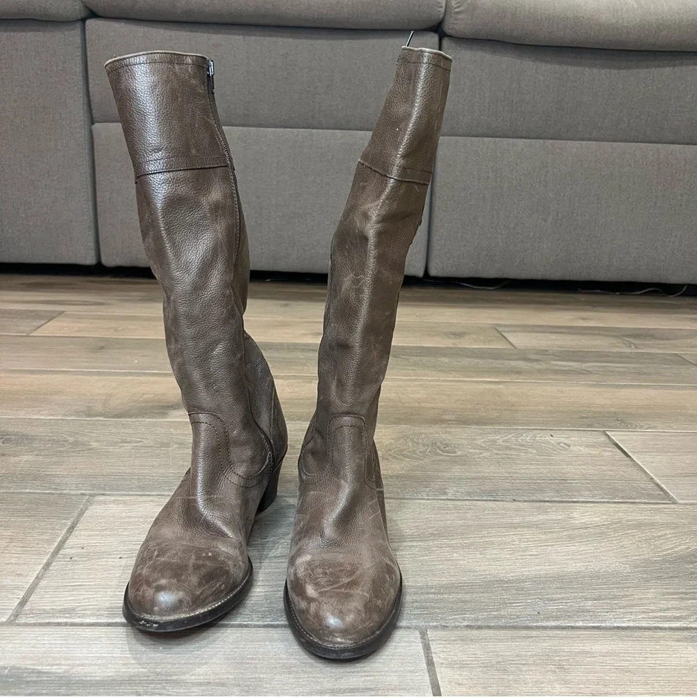 Vtg Eddie Bauer Brown Genuine Leather Full Zip Knee High Boots Italy Made US  8